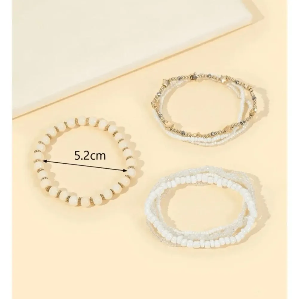White Seed Bead Neutral Stretch Stacking Bracelet Set